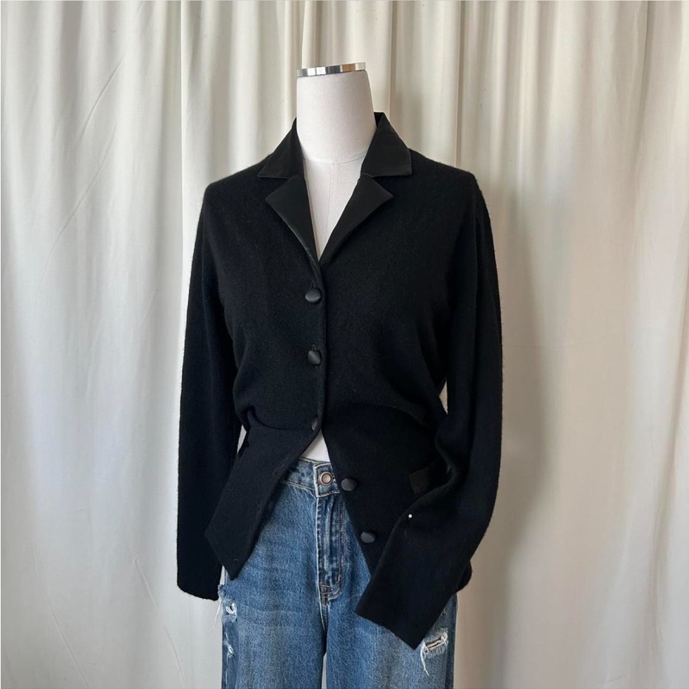 Vintage Outlander Wool button-up Cardigan sweater black Large. - Picture 4 of 8